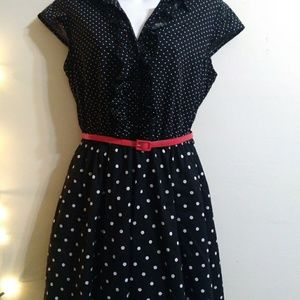 Black polka dot goth pinup rockabilly dress sz Lg